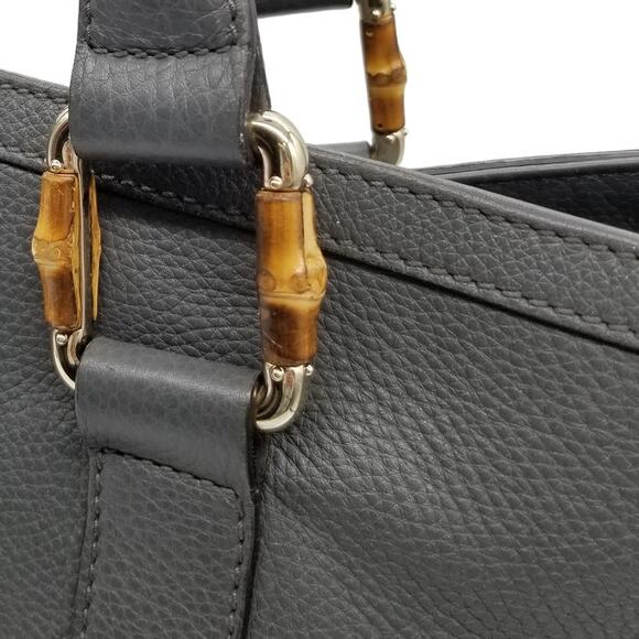 GUCCI Gray Leather Tote Large Bamboo Goldtone Double Strap - Picture 5 of 16